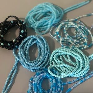 6pcs Beaded Waist bead set  - Assorted Light Blues & Black